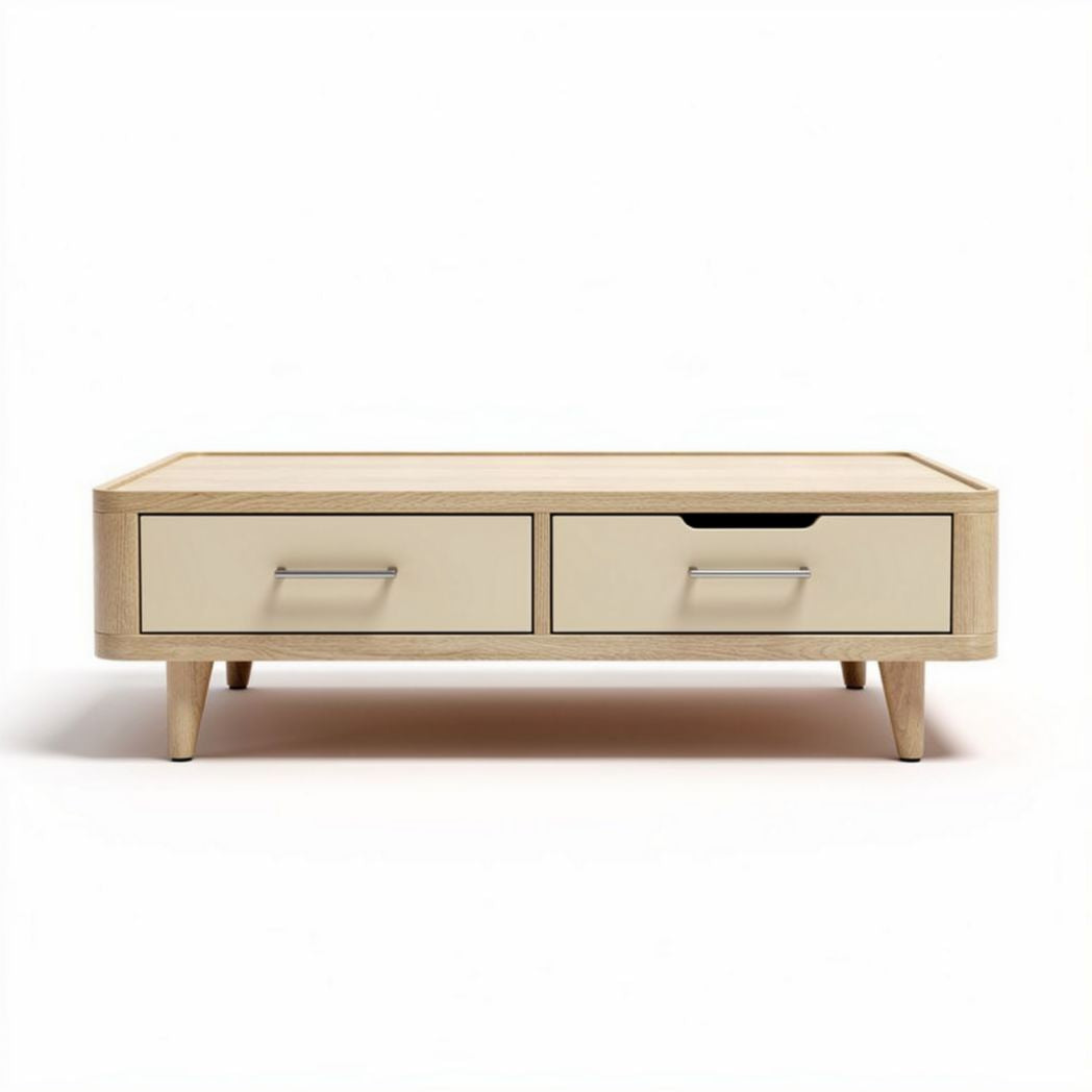 Wooden coffee table with two drawers in natural finish 120 x 60 x 40cm