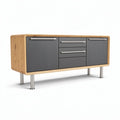 Modern wooden sideboard with grey doors and stainless steel legs 150 x 45 x 70cm