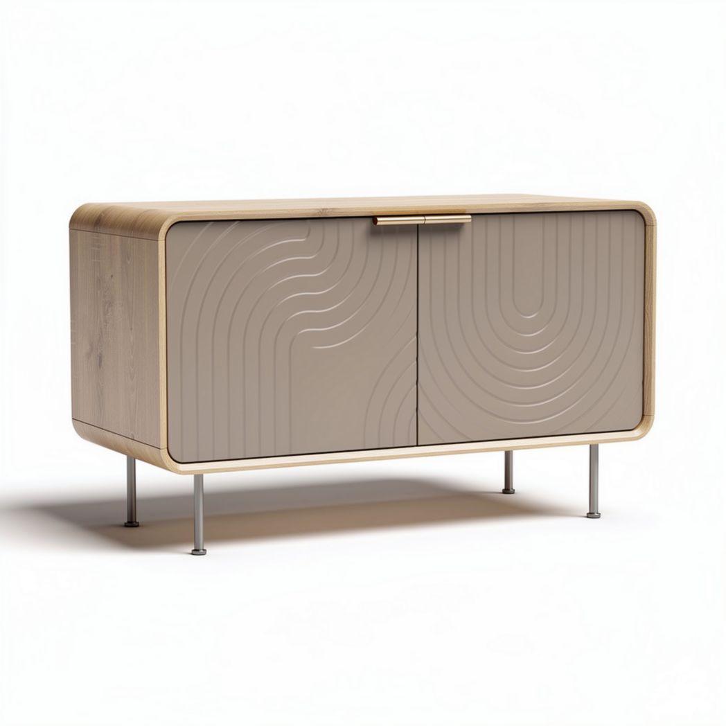 Modern storage cabinet with patterned doors and metal legs 120 x 60 x 70cm