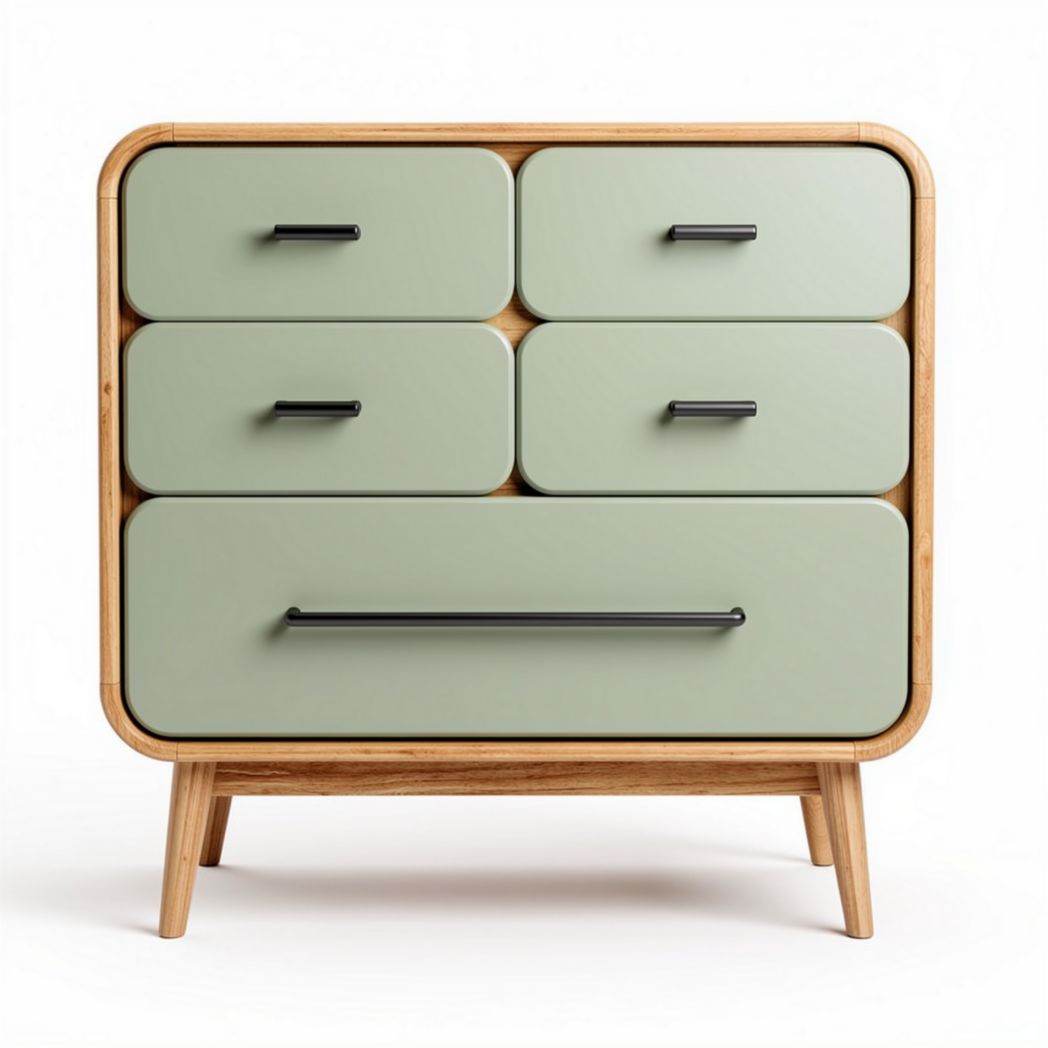 Green dresser cabinet with five drawers and wooden legs 90 x 40 x 80cm