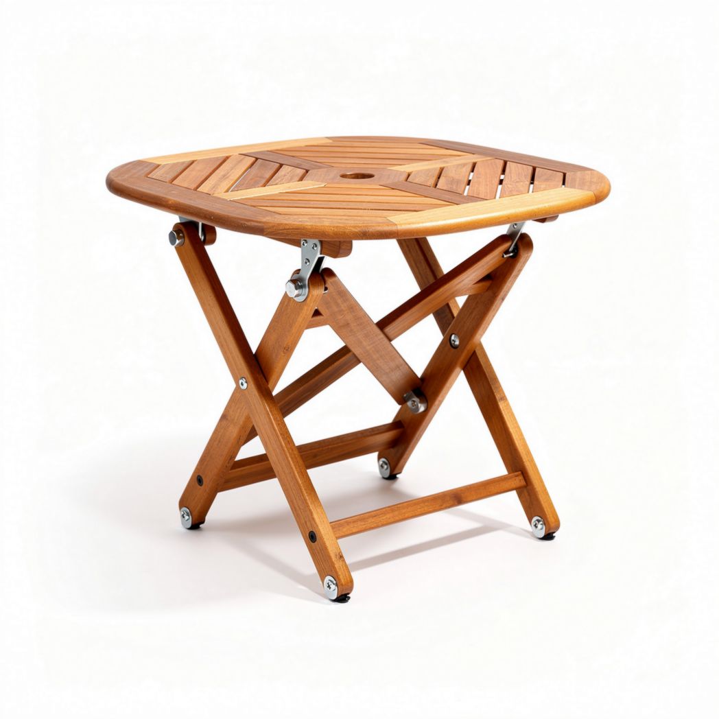 Folding outdoor table made of acacia wood with umbrella hole 80 x 80 x 75cm