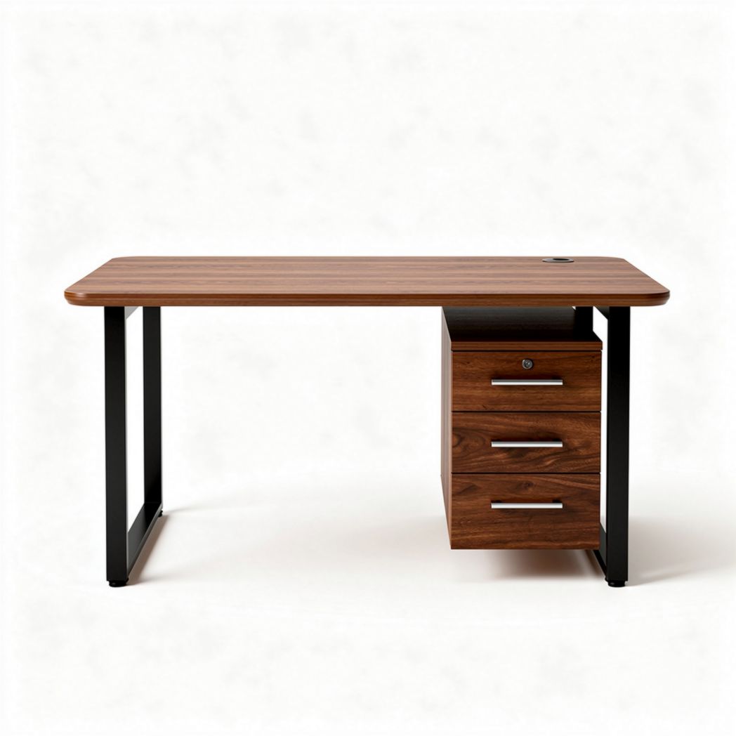 Wooden desk with three drawers and metal legs 120 x 60 x 75cm brown