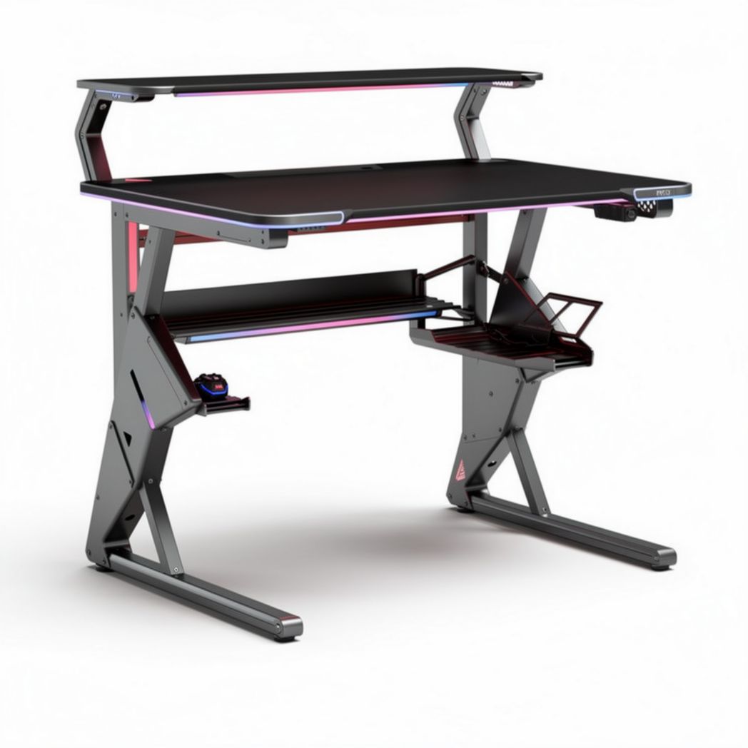 Gaming desk with adjustable height and RGB lighting in black 150 x 75 x 100cm