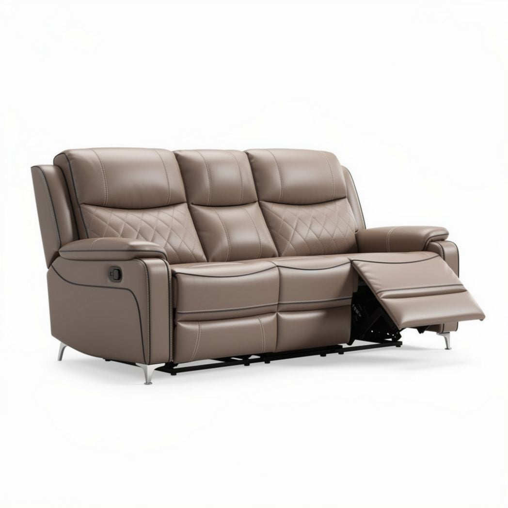 Reclining leather sofa with adjustable headrest in light brown 200 x 90 x 100cm