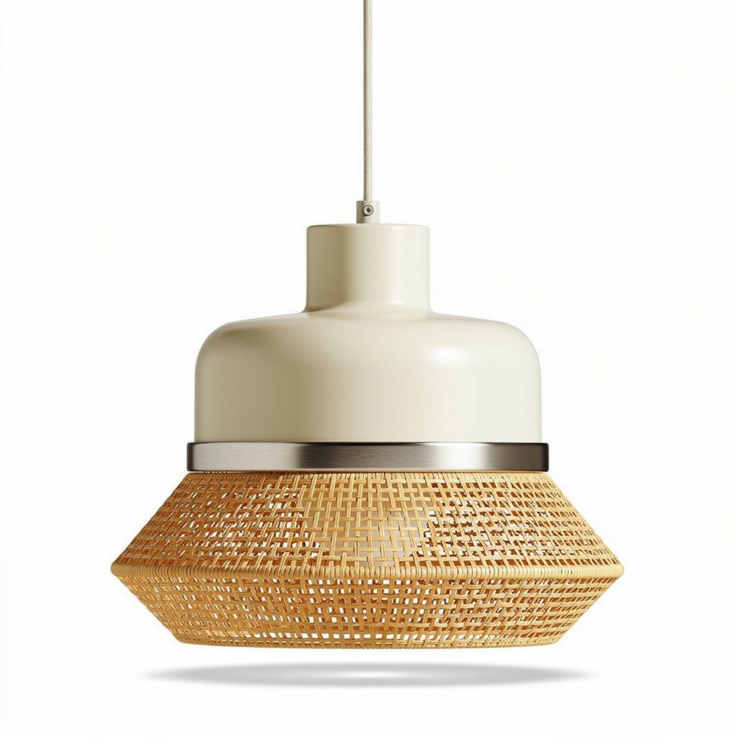 Woven bamboo and metal pendant light fixture for dining room 30 x 30 x 25cm