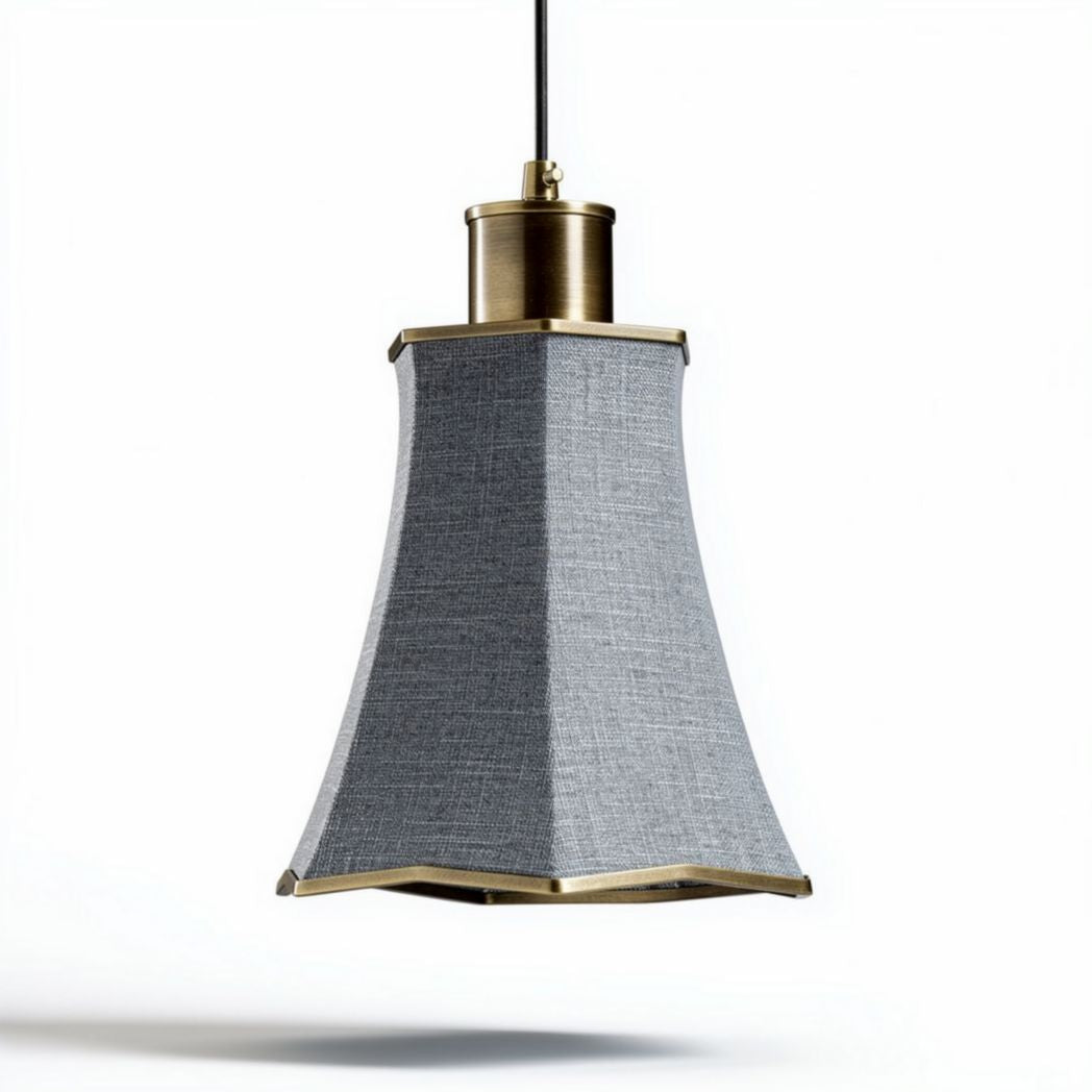 Gray fabric pendant light with brass accents 30 x 30 x 35cm