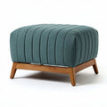 Upholstered ottoman in teal fabric with wooden legs 60 x 60 x 40cm