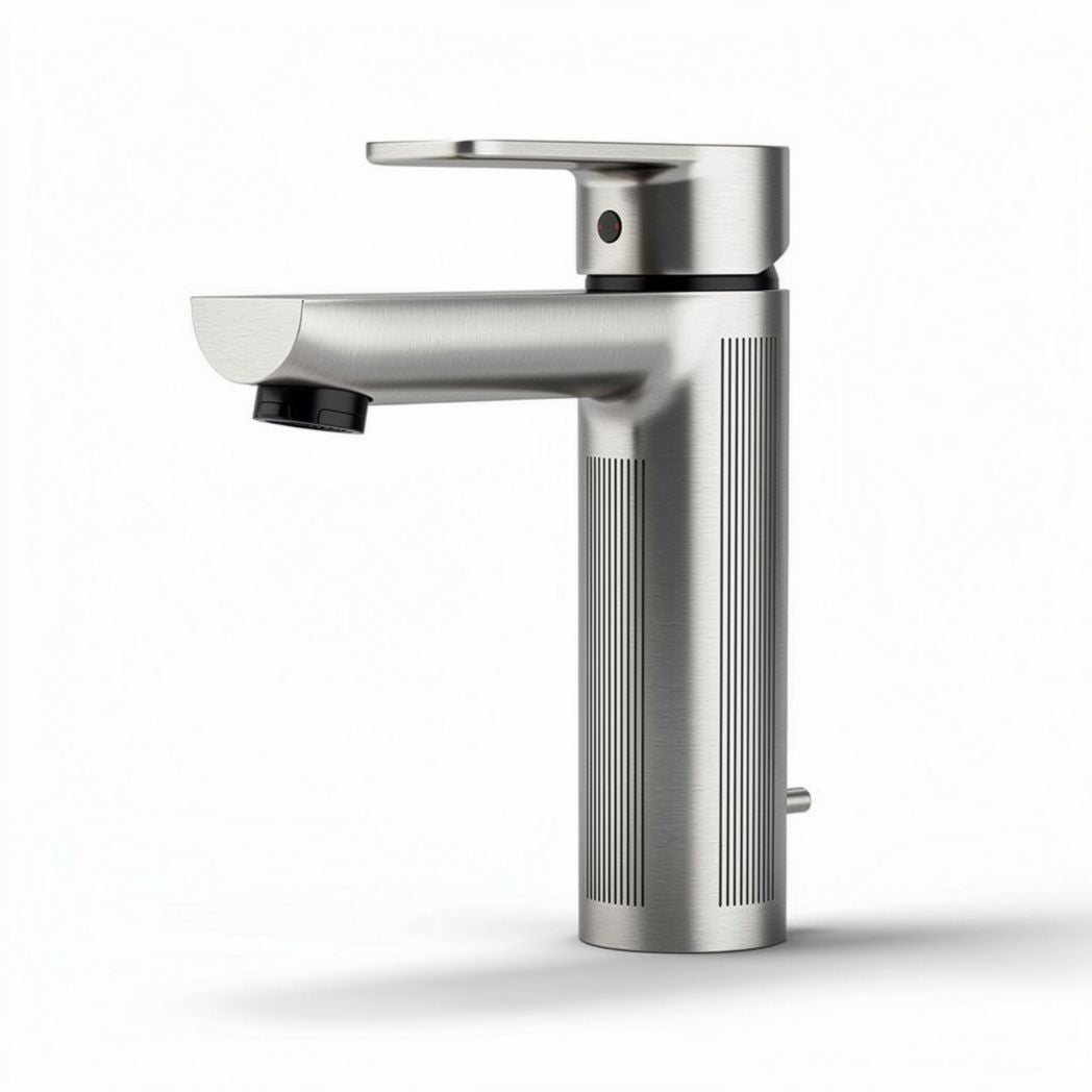 Brushed stainless steel bathroom sink faucet with modern design 20 x 10 x 25cm