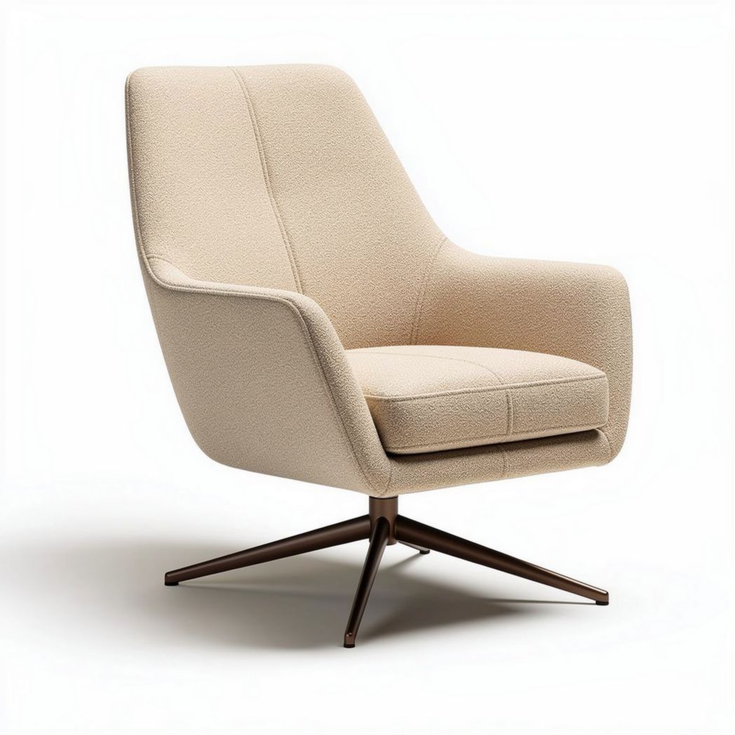 Swivel accent chair in cream fabric with stainless steel base 70 x 70 x 90cm