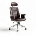 Brown leather ergonomic office chair with adjustable headrest and armrests 45 x 60 x 110cm
